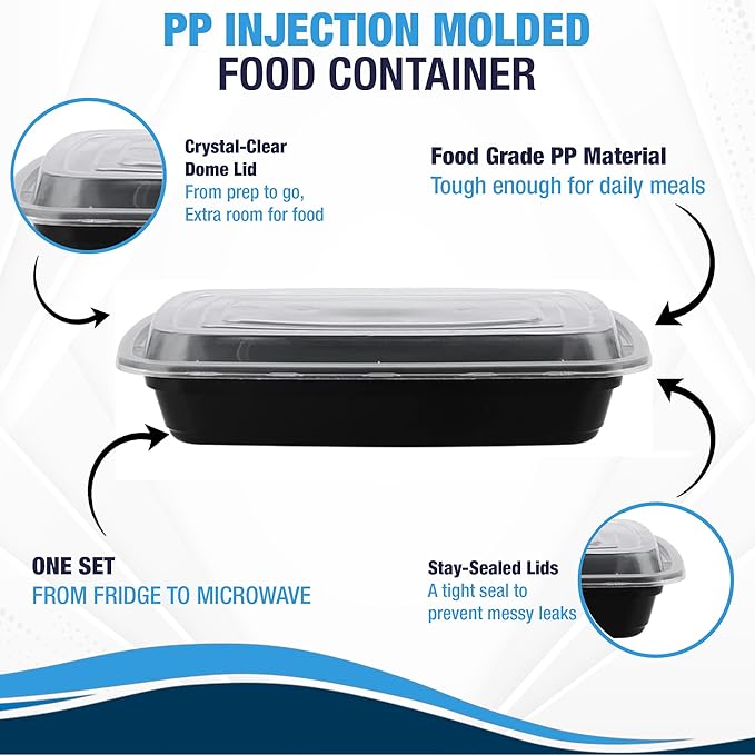 Ruthy's Outlet Meal Prep Containers W/Lids -Square Food Storage – BPA-Free| Stackable | Microwave | Freezer & Dishwasher Safe | Reusable Lunch Bento Box Portion Control & Planning (100 Pack, 24 oz)