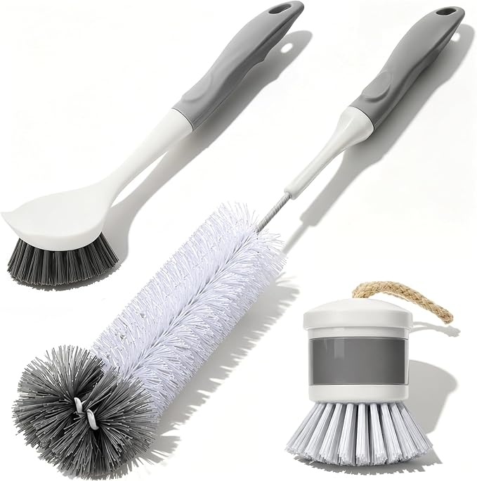 3 Pack Kitchen Cleaning Brush Set, Dish Brush, Extra Long 14.3 inch Bottle by Unknown