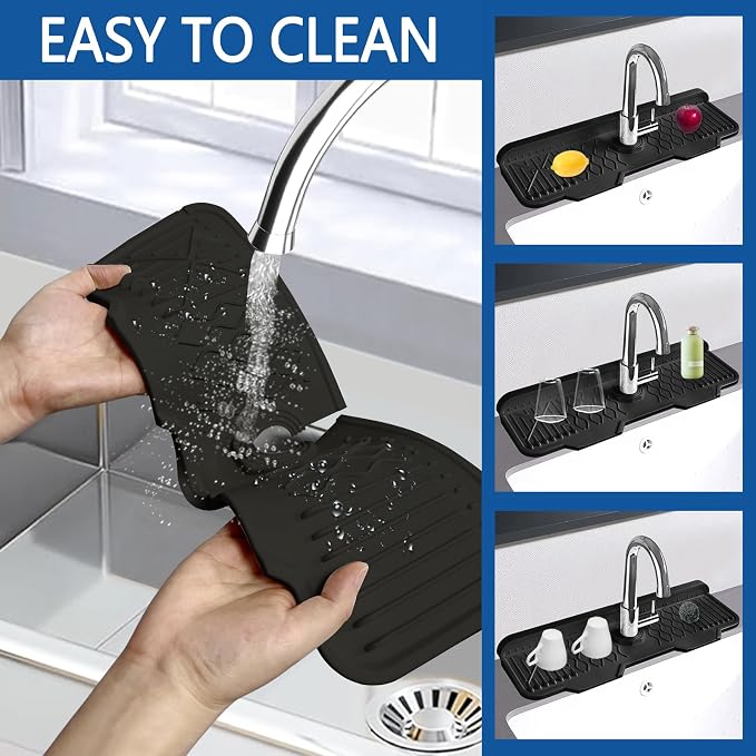 Kitchen Sink Accessories -17" x 6'' Sink Splash Guard, Silicone Sink Mat Splash - Image 3