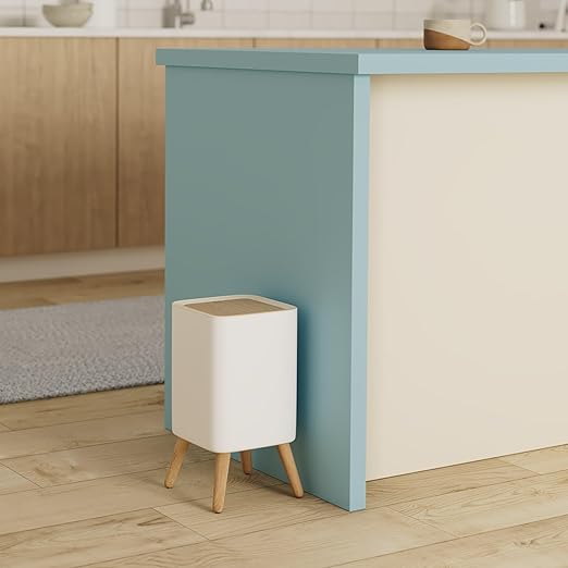 Bathroom Trash Can with Lid,2.6 Gallon Modern Office, Near Desk Bedroom Garbage Can Waste Basket with Push Top,Nordic Small Trash Bin for Living Room, Toilet, Nursery,Dog Proof, White