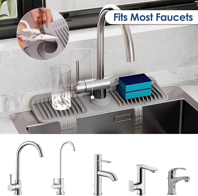 17.7-Inch Silicone Faucet Mat for Kitchen Sink Splash Guard, 7° Slope | - Image 4