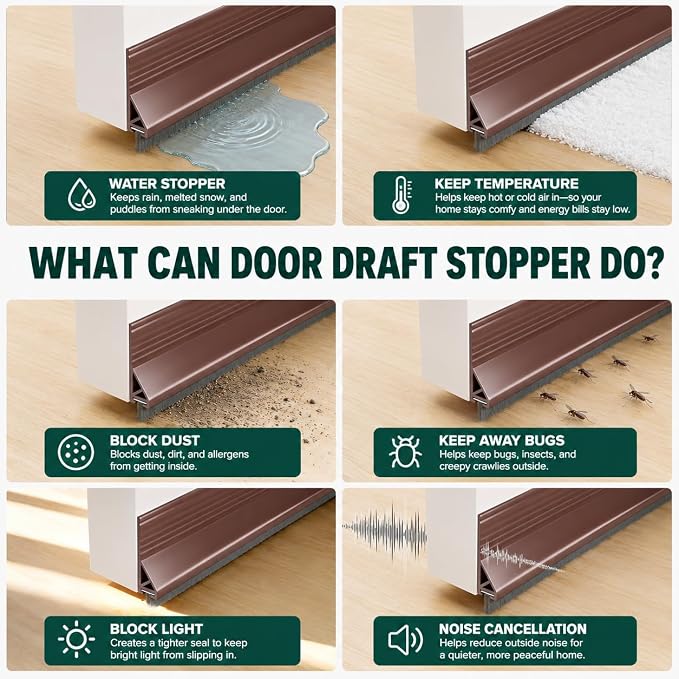Door Draft Stopper with Brush, 1 Pack | Self Adhesive Weather Stripping - Image 3