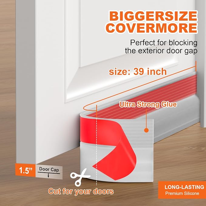 Door Draft Stopper, Door Sweep for Bottom of Door, Weather Stripping Door Seal - Image 8