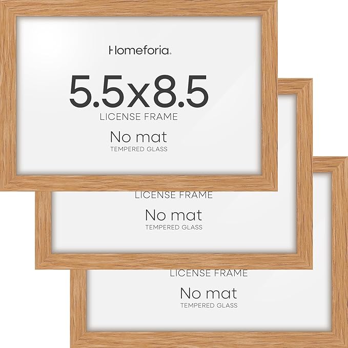 Homeforia 5.5x8.5 Business License Frame Wood, High End Natural Oak 5.5 x 8.5 Certificate Frame, 8.5x5.5 Document Frames for Wall or Tabletop, Wooden Picture Frames, Tempered Glass, Wall Kit, Set of 3