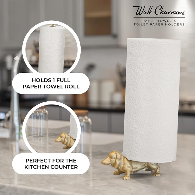 WallCharmers Gold Paper Towel Holder, Metal Toilet or Kitchen Paper Holder - Image 4