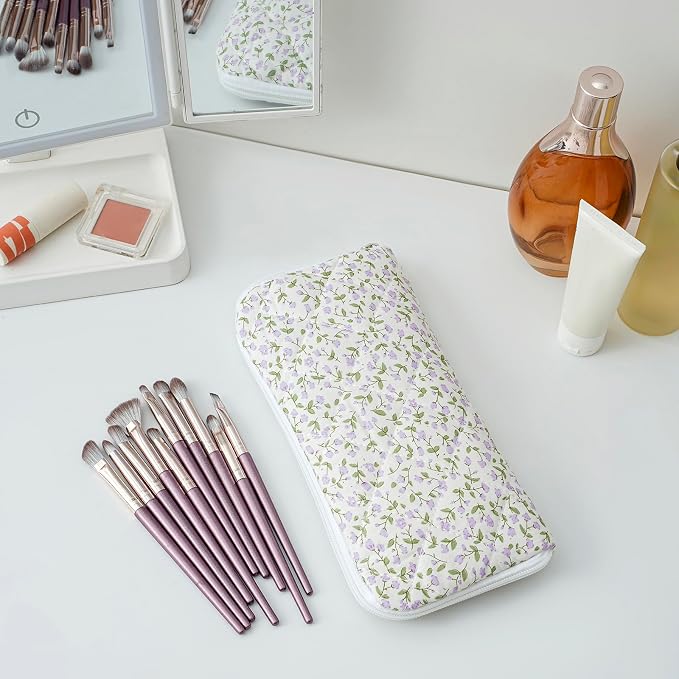 JOVAKIT Quilted Makeup Brush Holder Travel Cosmetic Bag - Image 2