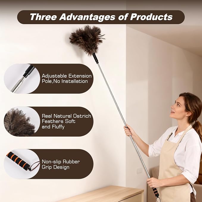 Extendable Ostrich Feather Duster 26-55 Inch, Natural Cleaning Duster - Image 3