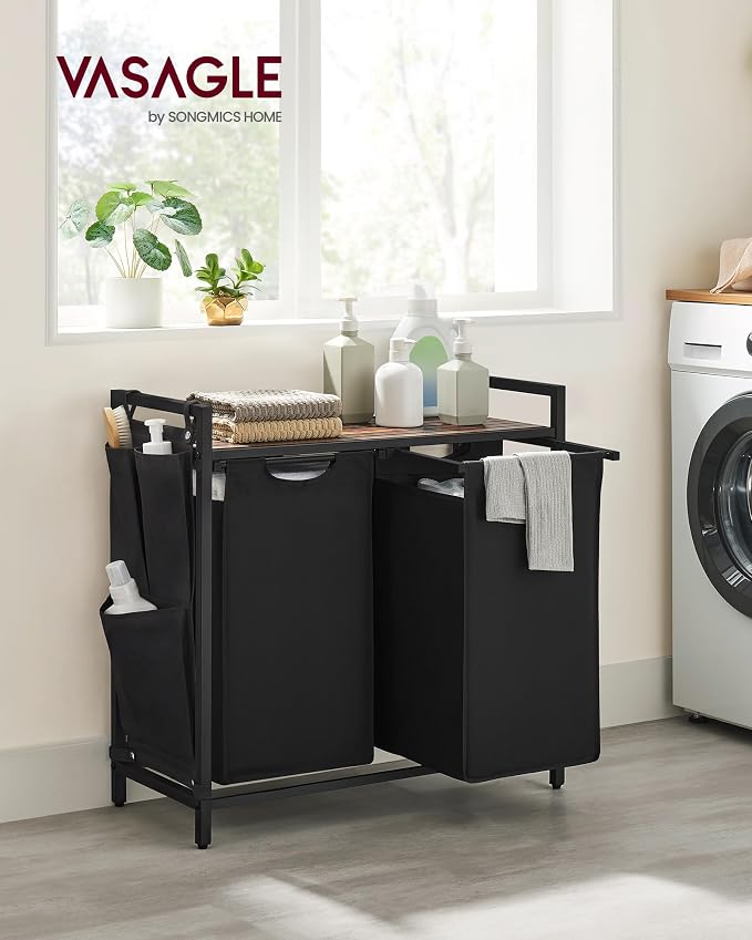 VASAGLE Laundry Hamper with Shelf, 2 Pull-Out Bags, 2 x 12.1 Gallons - Image 2