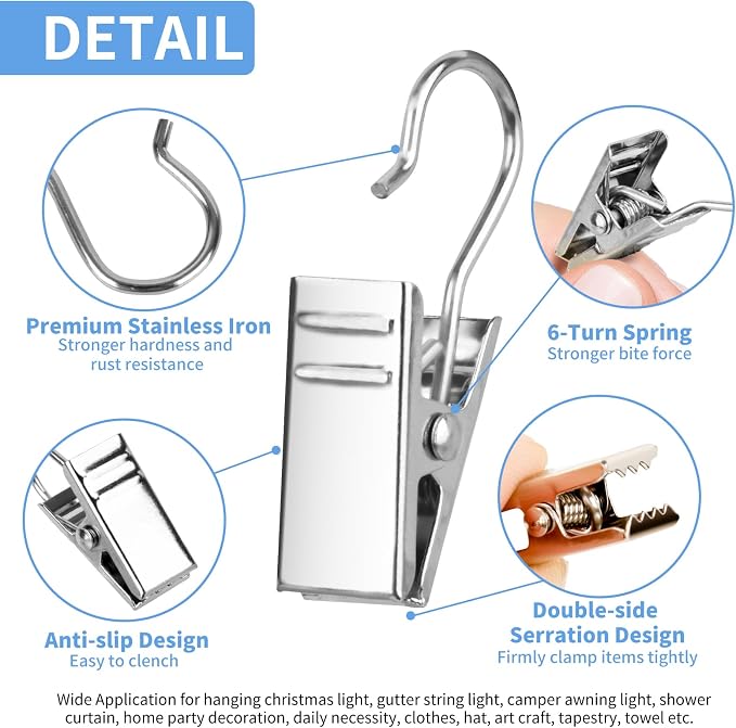 Curtain Clips Hooks, 100 Pack Stainless Iron Drapery Hooks Clips - Image 3