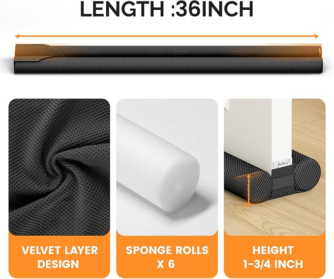 fowong Door Draft Stopper 36", Adjustable Noise Stopper - Image 6