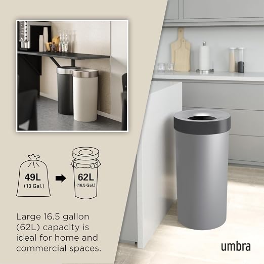 Umbra Vento Kitchen Trash Can, Open Top Bin, 16.5 Gallon, bag concealing design - Image 5