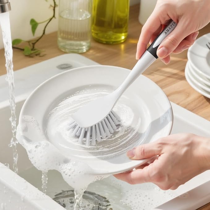 Dish Brush with Handle, 2 Pack Kitchen Scrub Brushes - Image 8
