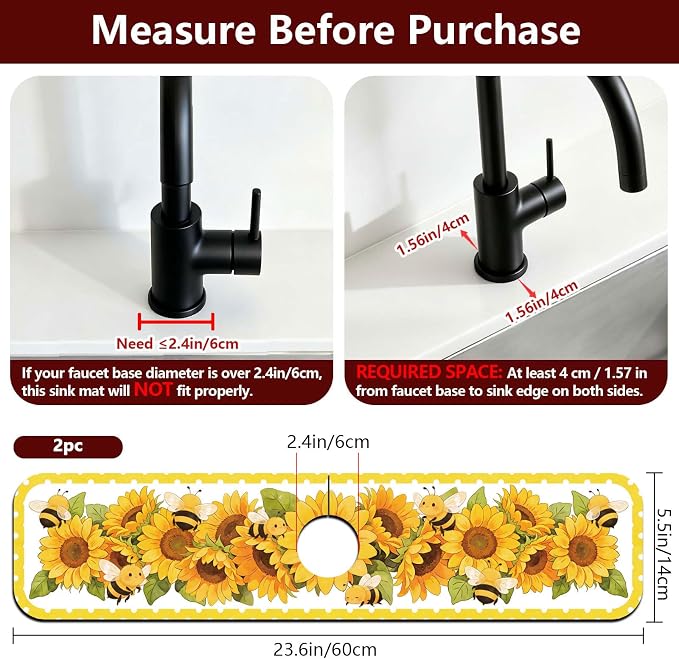 2 Pcs Kitchen Sink Splash Guard Faucet Mat Sunflower Faucet Mat - Image 2
