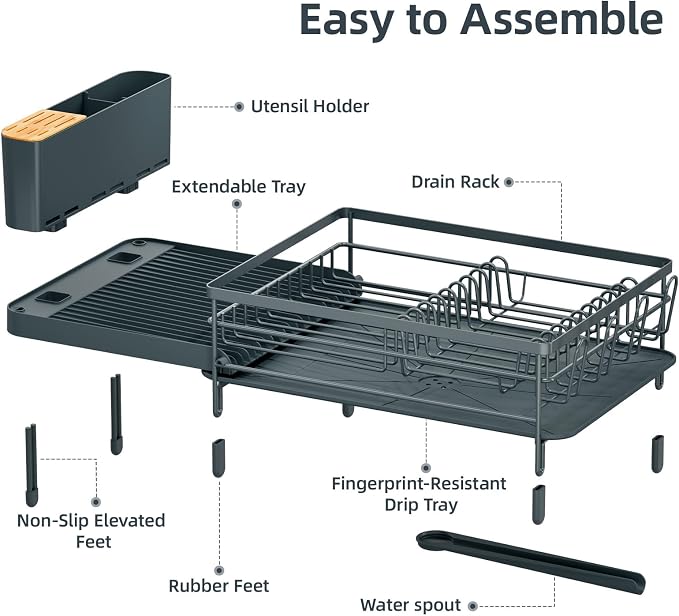 Urackify Extendable Dish Rack, 18.5"-26.7" L x 12.7" W, Dark Slate Gray | - Image 7