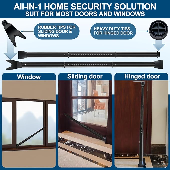 Rerishom Door Security Bar, Heavy Duty Door Stopper Jammer - Image 3