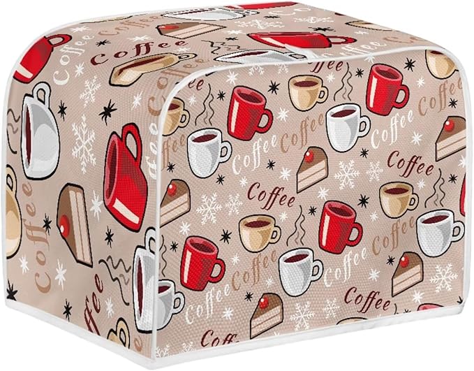 Coffee Snowflake Print Toaster 4 Slice Cover Kitchen Accessories Decor Bread Maker Dustproof Fingerprint Protectors