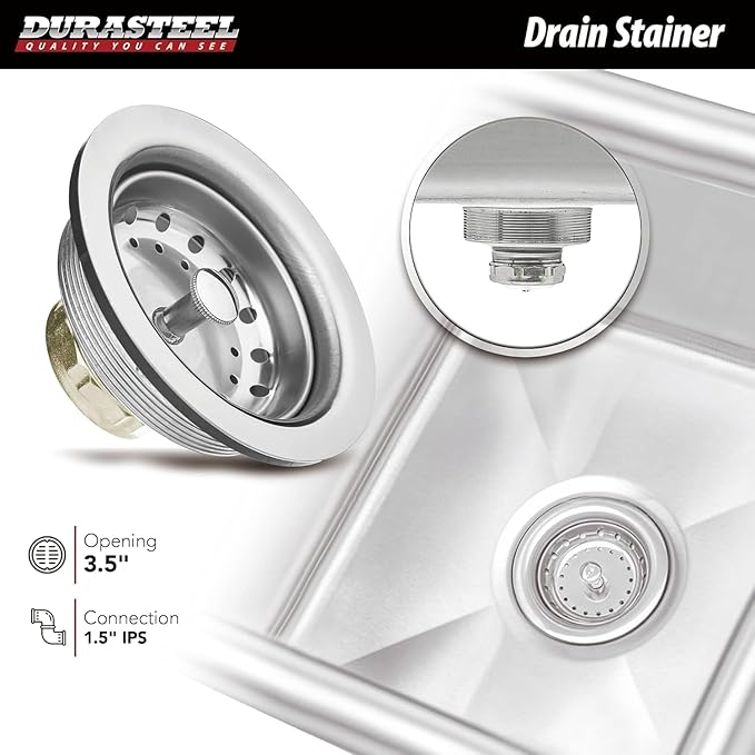 DuraSteel 304 Commercial Stainless Steel Utility Sink - 15 Inch Tub Freestanding Prep Kitchen Sink - NSF Hand Wash Station for Kitchen Sinks, Outdoor, Laundry Room, Garage Slop Small Kitchenette
