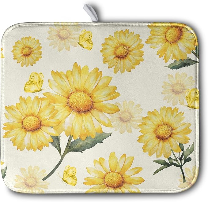 Yellow Sunflower Dish Drying Mat by Kwlegh