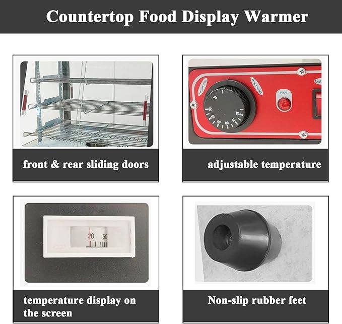 Countertop 26" Food Warmer Display Case 3 Shelf Hot Warming Showcase with Front and Back Sliding Door and Water Tray,Black (26")
