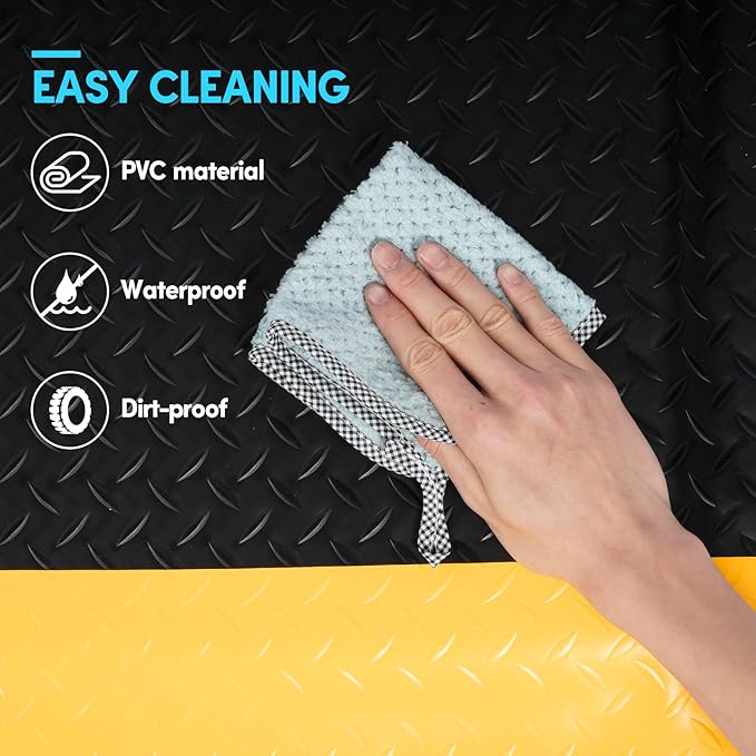 3 x 7 FT Anti Fatigue Mats Industrial 15/16 Inch Thick Soft Sponge Ergonomic Mat Durable Heavy Duty Diamond Plate Work Mat for Standing Non Slip Industrial Grade Floor Mat for Leg & Back Pain
