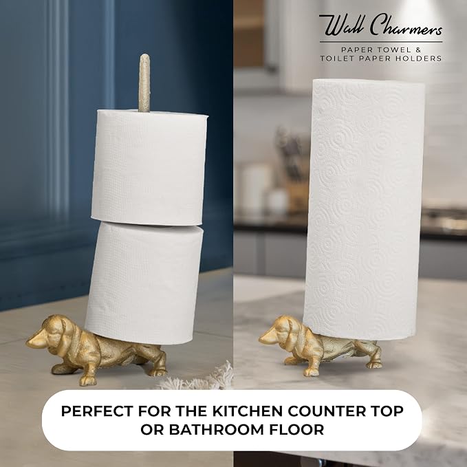 WallCharmers Gold Paper Towel Holder, Metal Toilet or Kitchen Paper Holder - Image 3