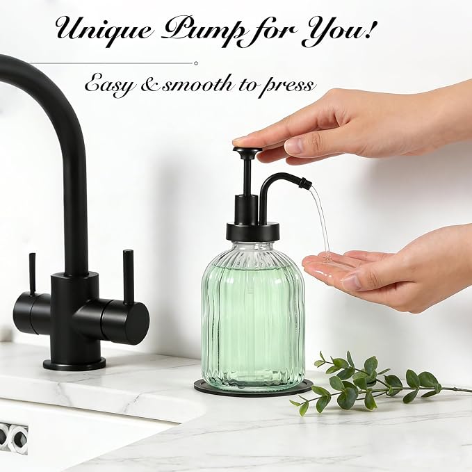 SheeChung 12oz Clear Glass Liquid Soap Dispenser, 1 Pack | Elegant Hand Soap - Image 2