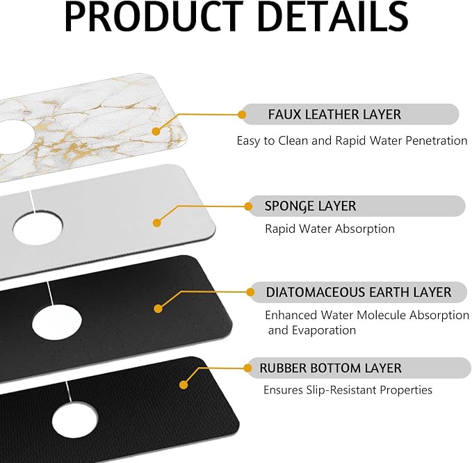 MCALK Marble White Kitchen Sink Faucet Mat Splash Guard, Absorbent Quick-Dry - Image 3