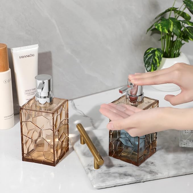 Acrylic Pump Bottle Refillable Soap Dispenser 10oz 2 Pack Light Brown | BPA-Free - Image 3