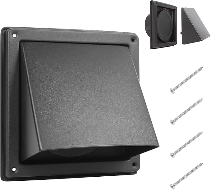 4 Inch Black Dryer Vent Cover Outside Stainless Steel Wall Vent with Removable Cover and Insect Screen Mesh RAL9011