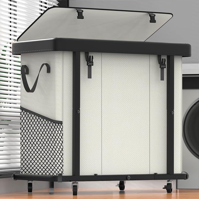 Laundry Basket with Wheels, 230L Laundry Sorter 3 Section by Unlockyourhomestoragelife
