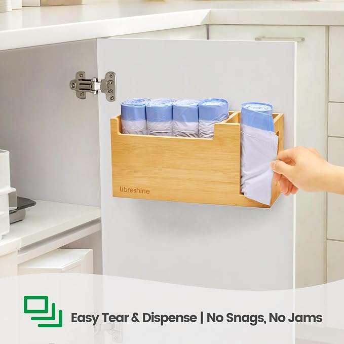 Bamboo Small Trash Bag Dispenser, 1.2-4 Gallon Bags, Wall Mount | Fits rolls up - Image 3