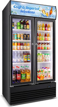 Commercial Display Beverage Fridge, 40″ Double Glass Door Refrigerator, 28.1 Cu.Ft Large Capacity with 8 Adjustable Shelves, Upright Cooler for Shop, Bar & Restaurant