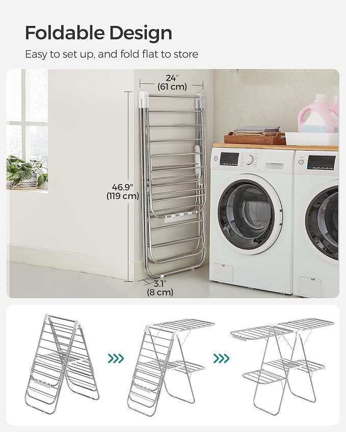 SONGMICS Clothes Drying Rack, Foldable 2-Level Laundry Drying Rack | - Image 7