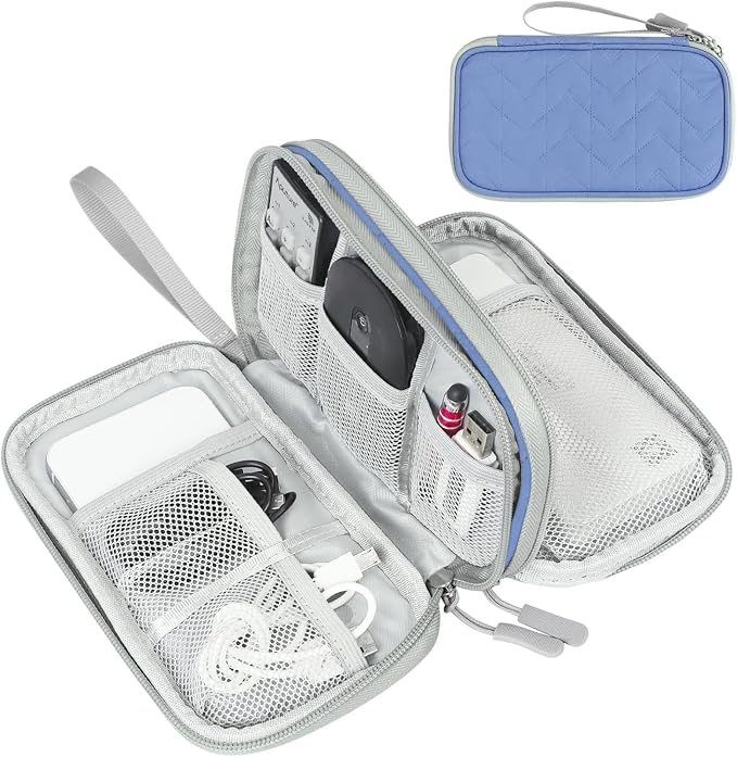 FYY Electronic Organizer, Travel Tech Pouch, Cable Organizer Blue Quilted | by FYY