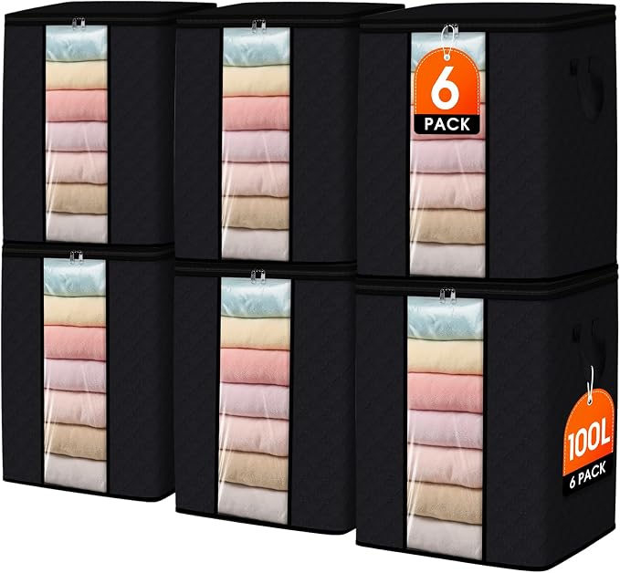 SpaceWhisper 6 Pack 100L Clothes Storage, Foldable Storage Bags, by Unknown
