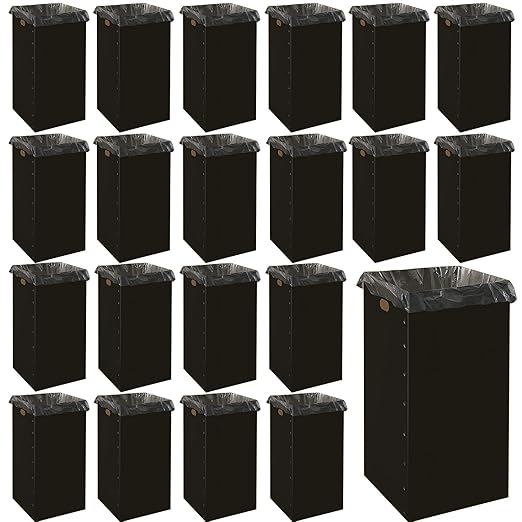 Nosiny 20 Pcs 40 Gallon Disposable and Reusable Corrugated Cardboard Trash Cans for Events, Recycling Bins Bulk with Trash Bags, Cardboard Garbage Boxes for Parties, 18 x 18 x 31 (Black)
