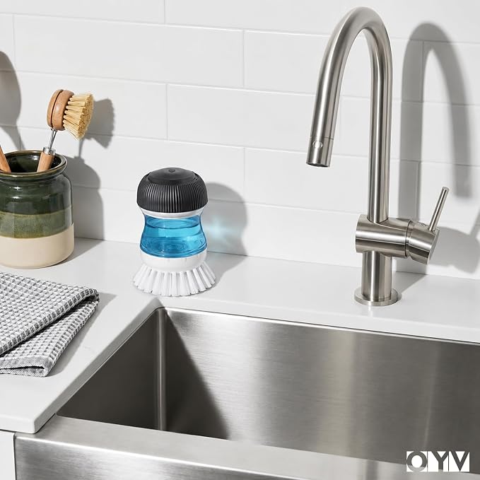 OYV Soap Dispensing Palm Brush, Non-Scratch Nylon Bristles, - Image 4