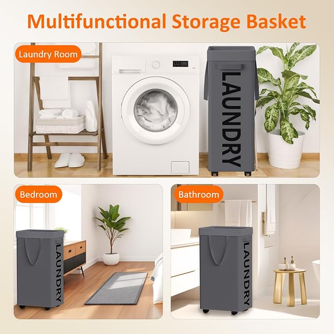 Optish 90L Laundry Basket with Wheels, Rolling Hamper with Removable Bag - Image 7