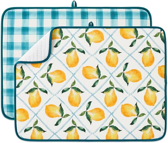 FRESHMINT Dish Drying Mats 2 Pack, Farmhouse Lemon | Quick Dry, Ultra Absorbent by FRESHMINT