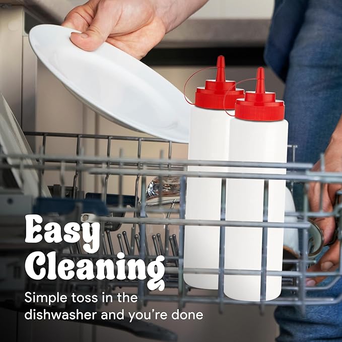 Norcalway Condiment Squeeze Bottles for Liquids - 8 OZ 8 Pack Squeeze Bottle | BPA Free Plastic Condiment Bottles for Syrup, Ketchup, Sauces, Dressing, Oil, Honey | Squirt Bottles for Liquids