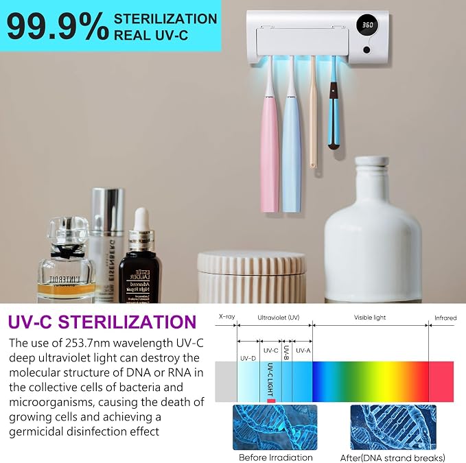 Toothbrush Holder for Bathroom, Toothbrush Cleaner Wall Mounted Cordless | - Image 2