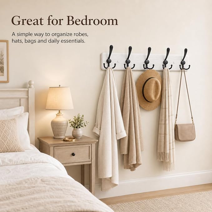 Solid Oak Wooden Coat Rack Wall Mount - Image 4