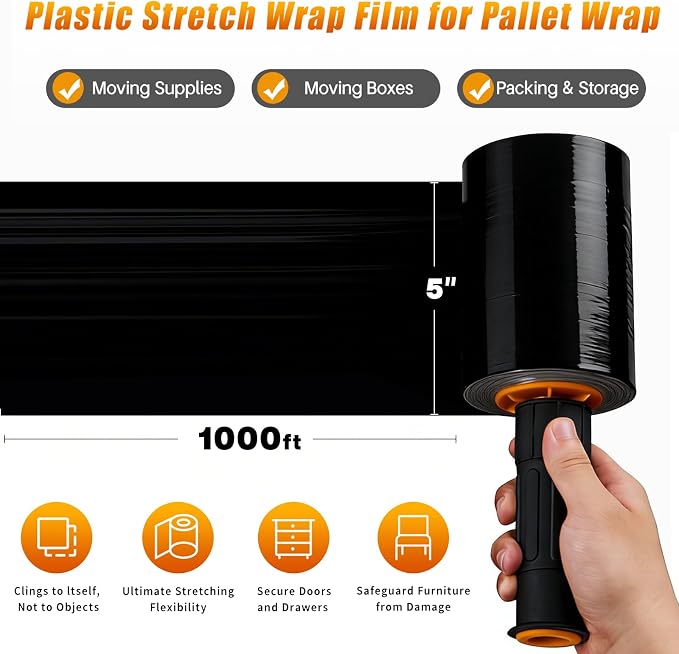 Black Stretch Film Shrink Wrap for Moving Supplies x 1000ft, Industrial - Image 4