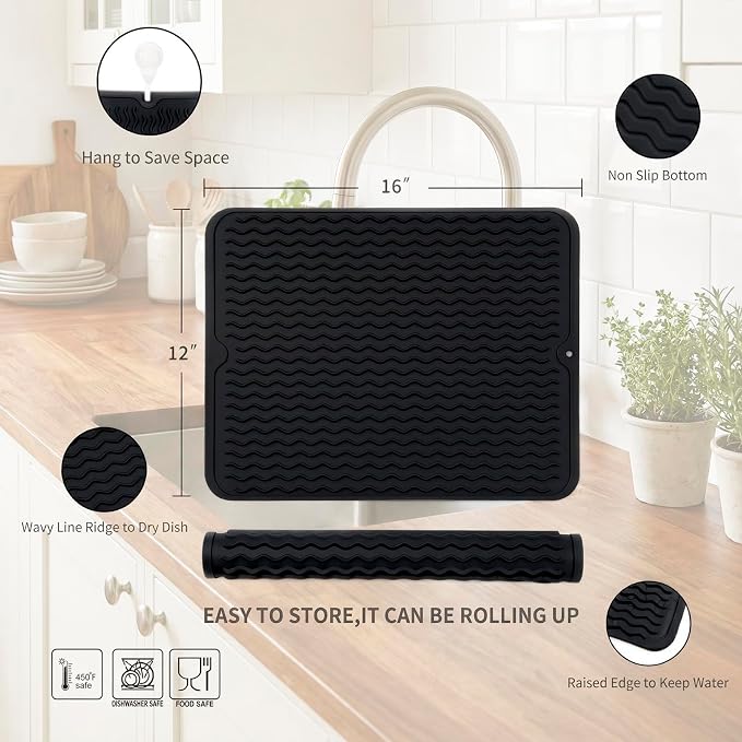 MicoYang Silicone Dish Drying Mat — Quick-Dry Ridges Counter & Sink Pad - Image 2