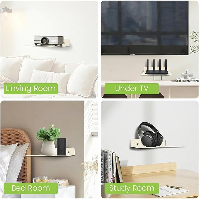 Steel Floating Shelves for Wall,Small Wall Shelf，Suitable for Bedroom, Living Room, Bathroom, Kitchen, Office (Warm White, 11.81x8.46 in)