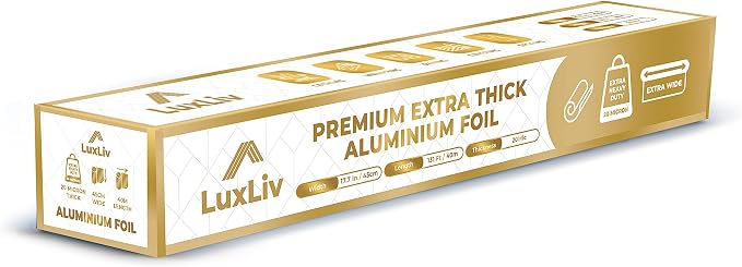 Extra Wide Aluminum Foil Roll Heavy Duty – 18in x 131ft Length 20 Micron thick by LuxLiv