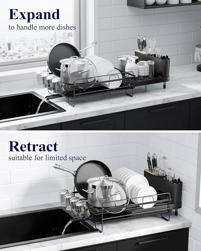 Kitsure Extendable Dish Drying Rack, 19.2"-26.7" L x 12.9" W, Anti-Rust Dish - Image 5