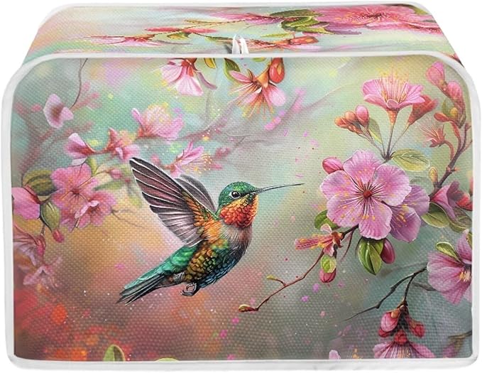 Hummingbird Flower Print Toaster Cover 4 Slice Dustproof Fingerprint Protectors for Kitchen Small Appliance Kitchen Home Decor