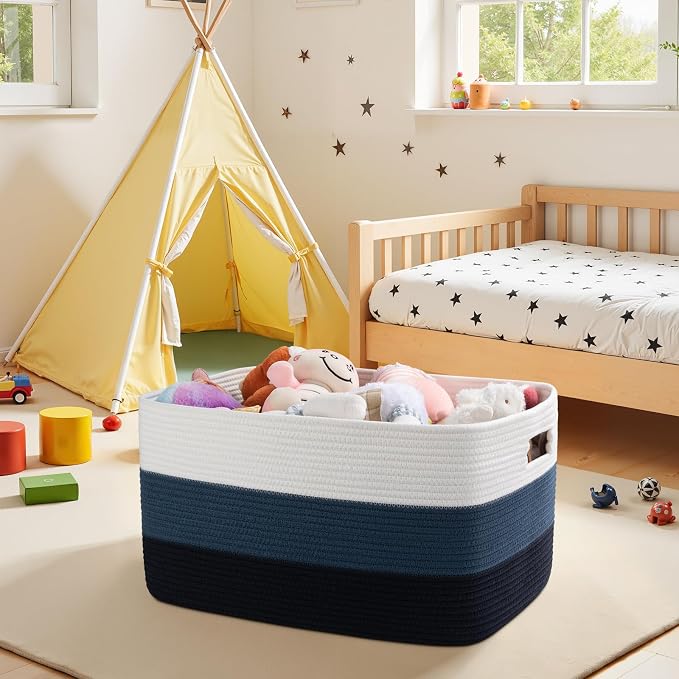 OIAHOMY Blanket Basket Laundry Basket Dog Toy Basket 75L Gradient Blue - Image 9