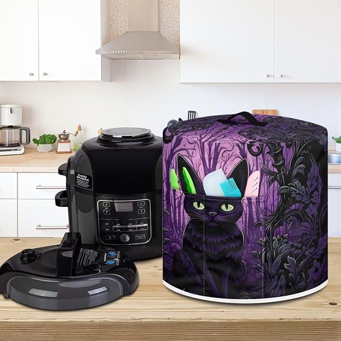 TODIYADDU Purple Gothic Cat Pressure Cooker Cover for 8 Quart Instant Pot Insulated Kitchen Appliance Dust Cover for Round Pressure Cooker Slow Cooker Practical Instant Pot Air Fryer Accessories